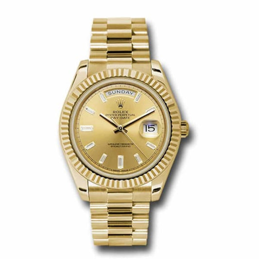 RLX Day-Date 40 Presidential Champagne dial, Fluted Bezel, President bracelet, Yellow gold Watch  228238-0005