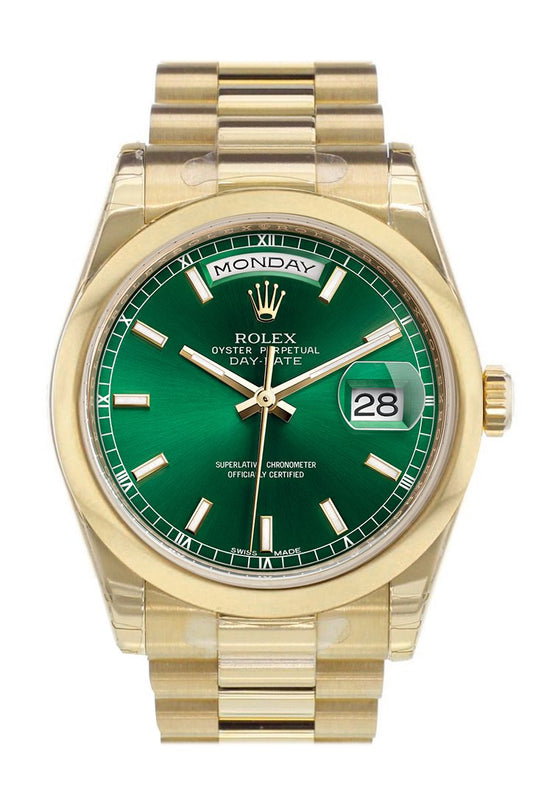 Rlx Day-Date 36 Green Dial President Yellow Gold Watch 118208